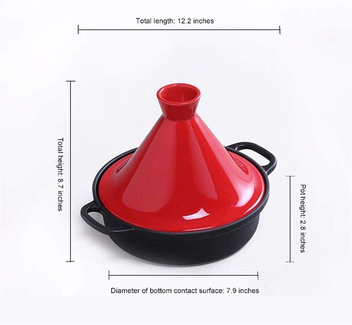 Casseruola Universale con Coperchio Casseruola in Ceramica con Base in ghisa e Coperchio a Imbuto in Terracotta Adatta a Tutti i Tipi di fornelli Pentola da Cucina