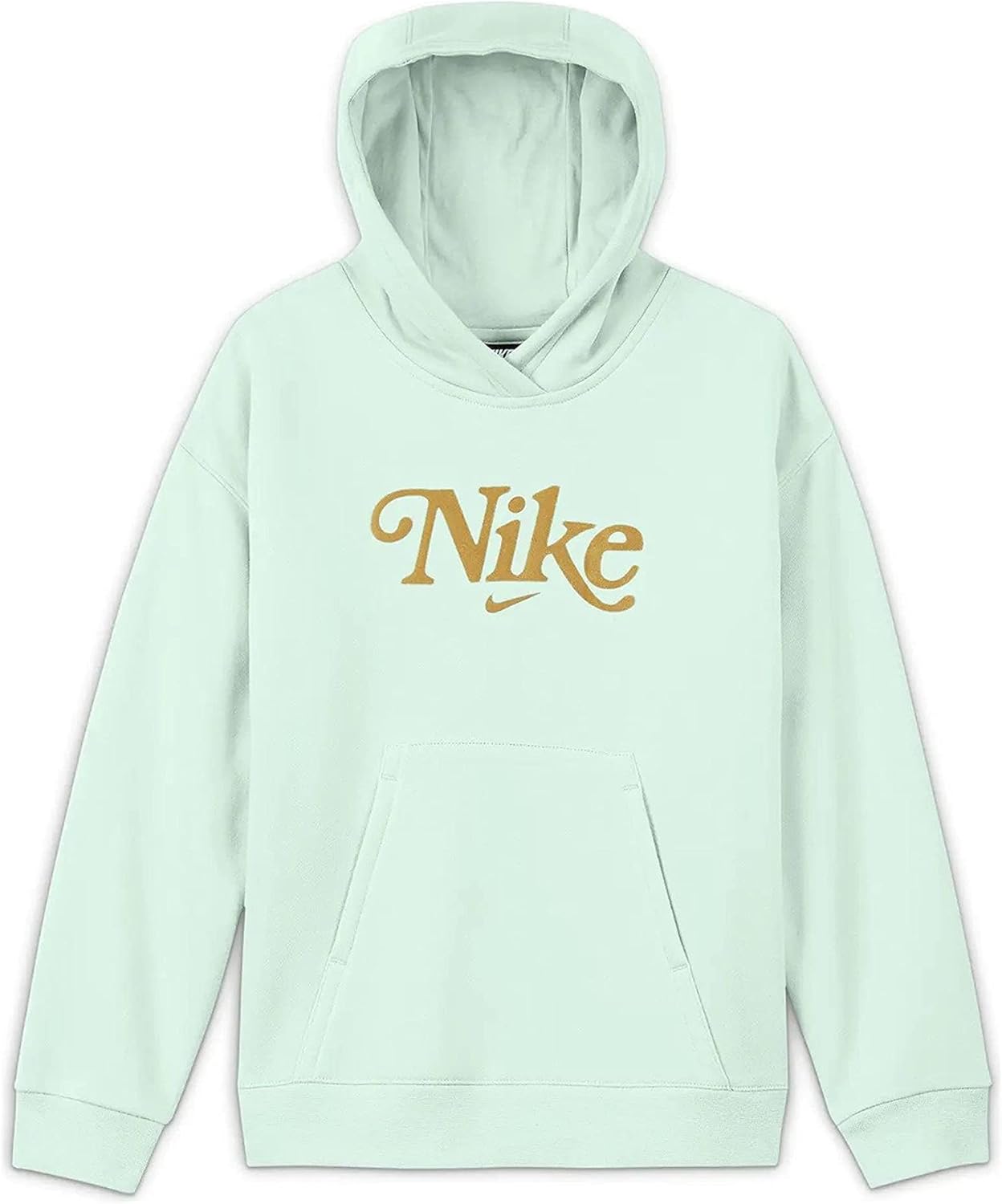 Nike Girl's Sportswear Club Fleece BF Hoodie (Little Kids/Big Kids) Barely Green/Metallic Gold M (10-12 Big Kid)
