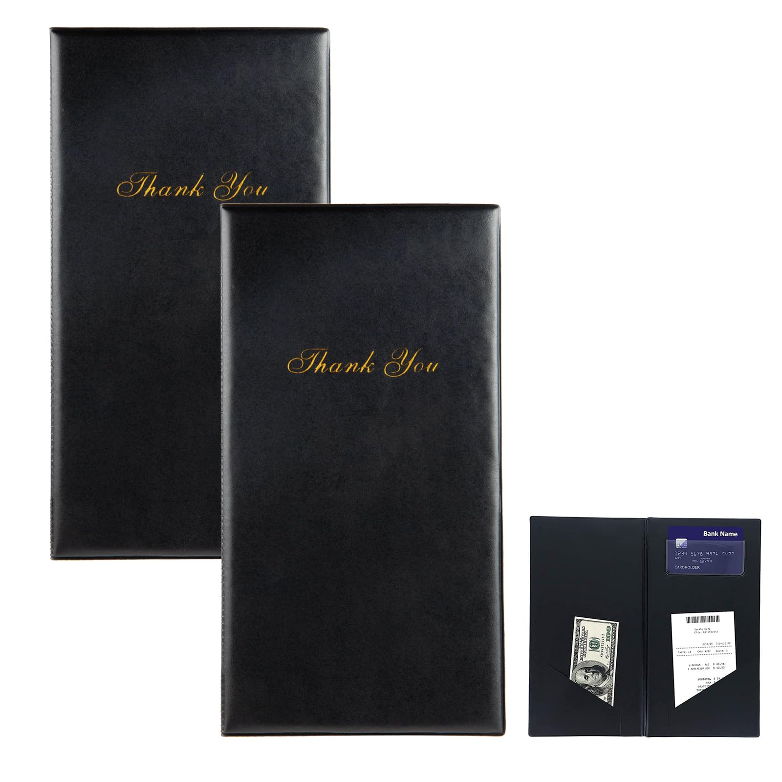 Portaconto in Pelle, Porta Menù Basic, Menù del Ristorante, Porta Assegni Ristorante, Adatto per Bistrot, Gourmet, Bar, Ristoranti, Caffetterie, Hotel, 255 x 140 mm, 2 Pezzi, Portatile-Nero