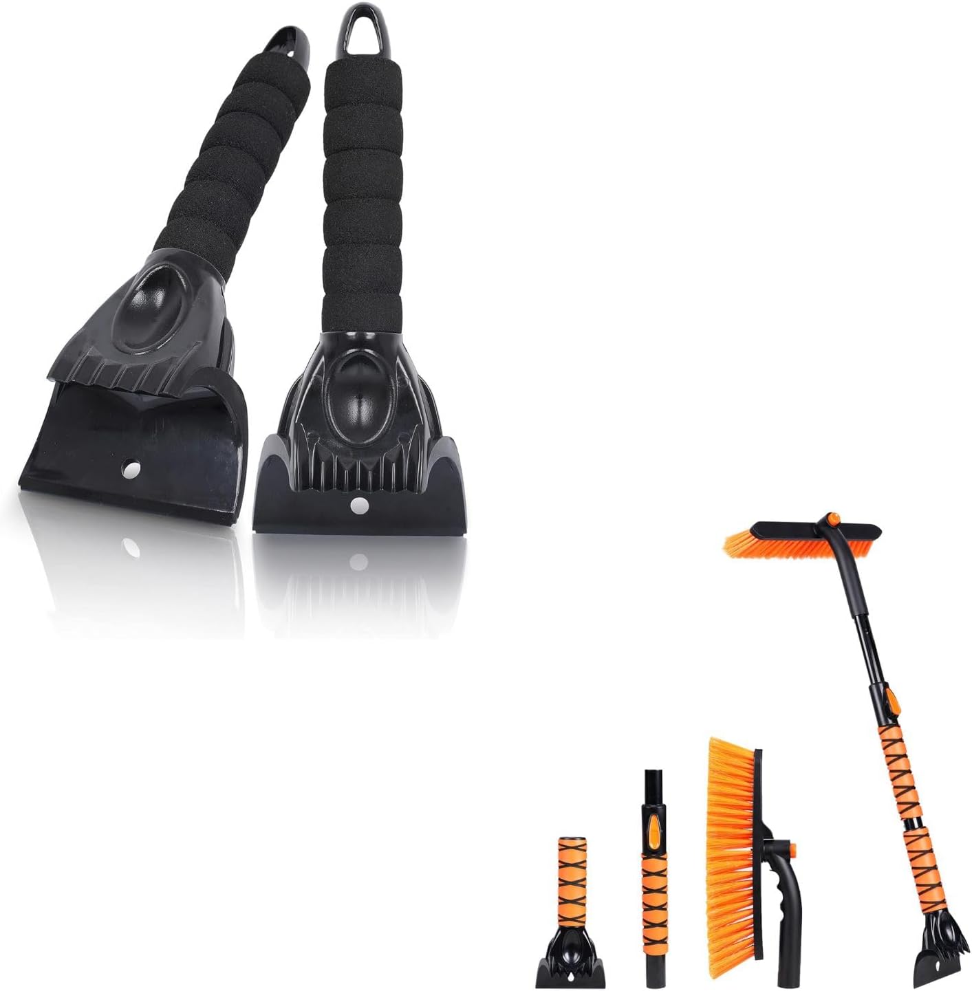 EcoNour 36" Extendable Snow Brush & Ice Scraper (3-in-1) + 2 Pack Windshield Ice Scraper | Telescopic Snow Remover with 360° Rotating Head & Foam Grip | Car, SUV & Truck Winter Accessories