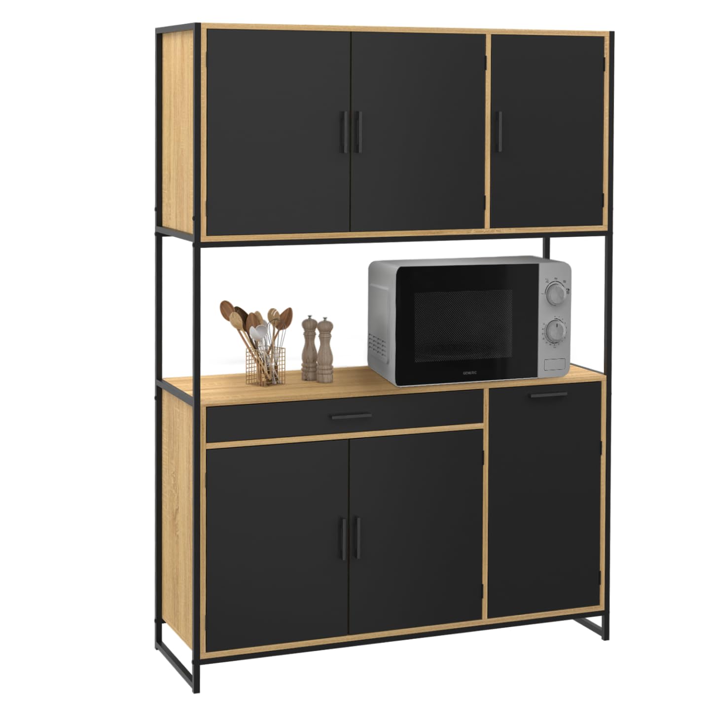 IDMarket - Buffet de Cuisine 120 cm Boston Design Industriel | Avec 6 portes et tiroir