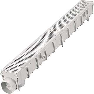 3-Inch Pro Series Channel Drain Kit – Linear French Drain System with Two Gray Grates, End Cap and End Outlet – 39-Inch Drainage Channel for Driveways, Patios, Walkways, Courtyards – Light Gray