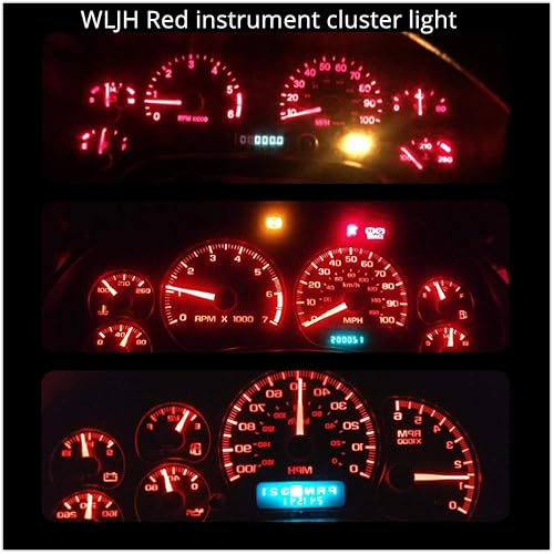 Miniatura 2 de WLJH Medidor de panel de instrumentos rojo brillante, velocímetro, presión de aceite, presión, combustible, reloj de temperatura, bombilla, kit de