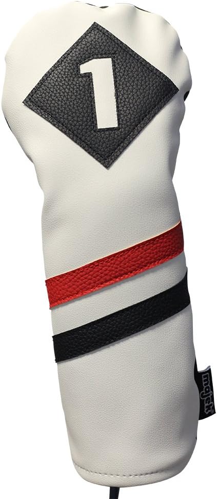 Majek Retro Golf Headcovers White Red and Black Vintage Leather Style 1 3 5 X Driver Fairway and Hybrid Head Covers Fits 460cc Drivers Classic Look : Sports & Outdoors