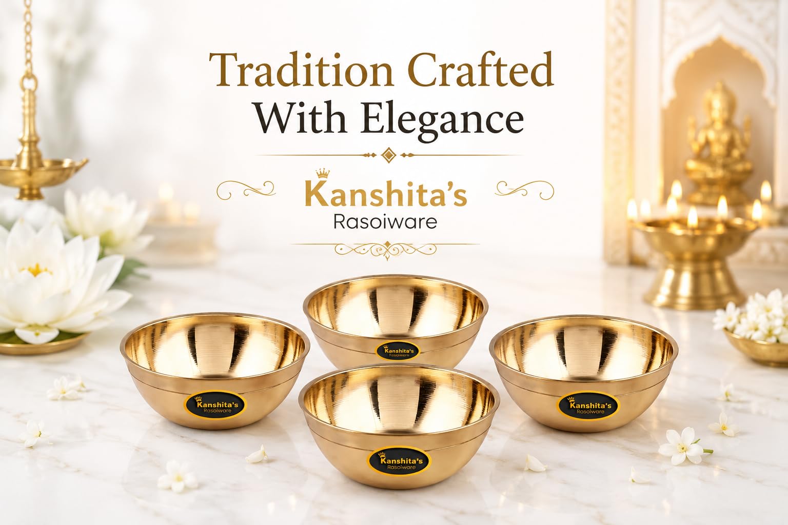 Brass Puja Bowls Set - Traditional Home Decor -9