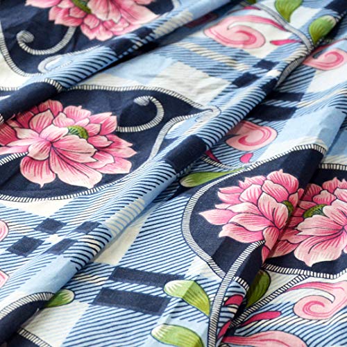 Image of Divine Casa Glace Cotton 120 GSM Reversible Lightweight Printed Single Bed AC Dohar Blanket Quilt - Peach n Navy Blue