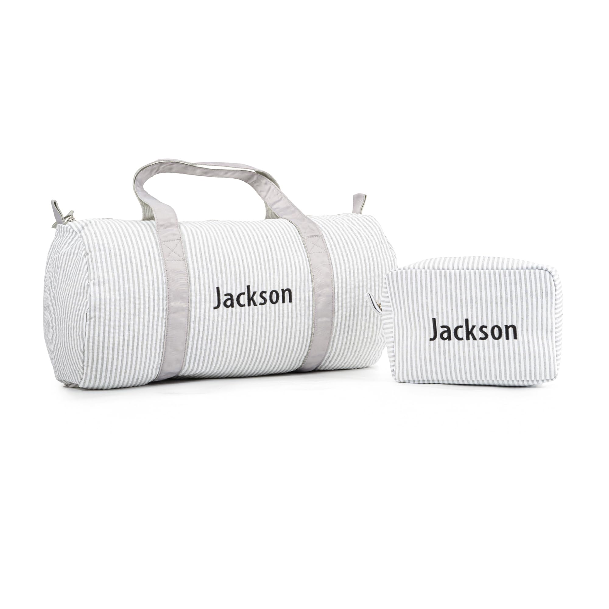 MT WORLD Personalized Kids Duffle Bag & Cosmetic Bag, Seersucker Cosmetic Bag and Travel Bags Set, Dance Bag with Small Stripped Bag, Toddler