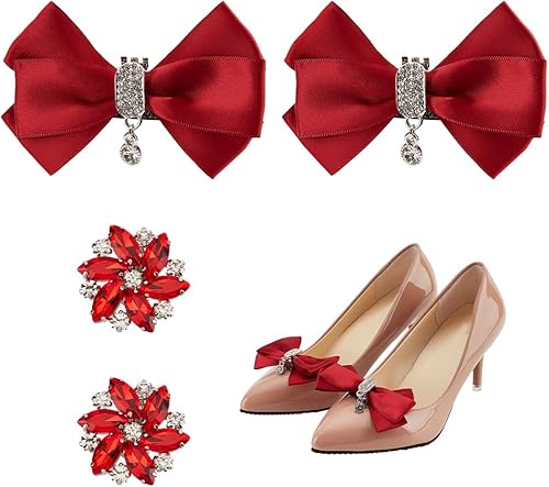 NBEADS Clips de zapatos con lazo de diamantes, Poliéster Cuero Diamante de imitación, Diamante de Imitación