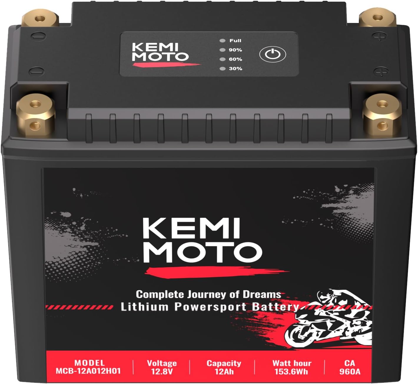 KEMIMOTO Lithium Motorcycle Battery YTX20L-BS/YTX24HL-BS LiFePO4 Lithium Battery 12v 12Ah, Pre-Charged Powersports Battery, with 2 Universal-Fit EVA Spacers, Compatible with ATV UTV Motorcycle