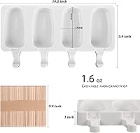 Vista 2 de Sakolla - Juego de moldes de silicona para paletas de hielo, 4 cavidades, moldes para helado ovalados con 50 palos de madera