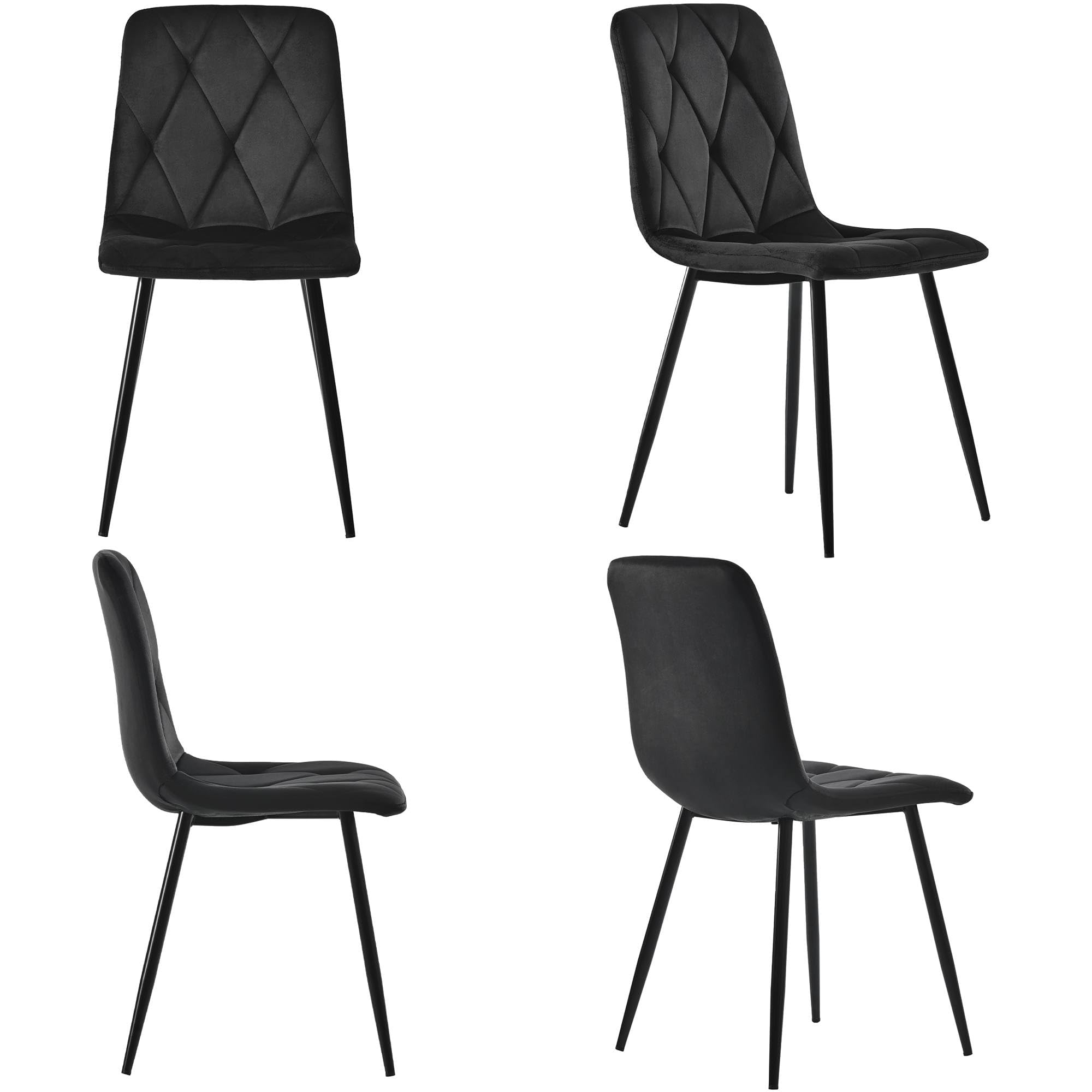 Sweiko Ensemble Table et Chaises(5 Pièces),Table de Salle à Manger aux Pieds Noirs avec 4 Chaises de Noir Twill Velours,Moderne Cuisine Rectangulaire Ensemble Table et Chaises Set (Noir)