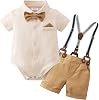 Baby Boys Outfits Clothes Sets 0-18 Months Toddler Infant Party Gentleman Romper Jumpsuit Suspender Pants Beret Hat 3pcs