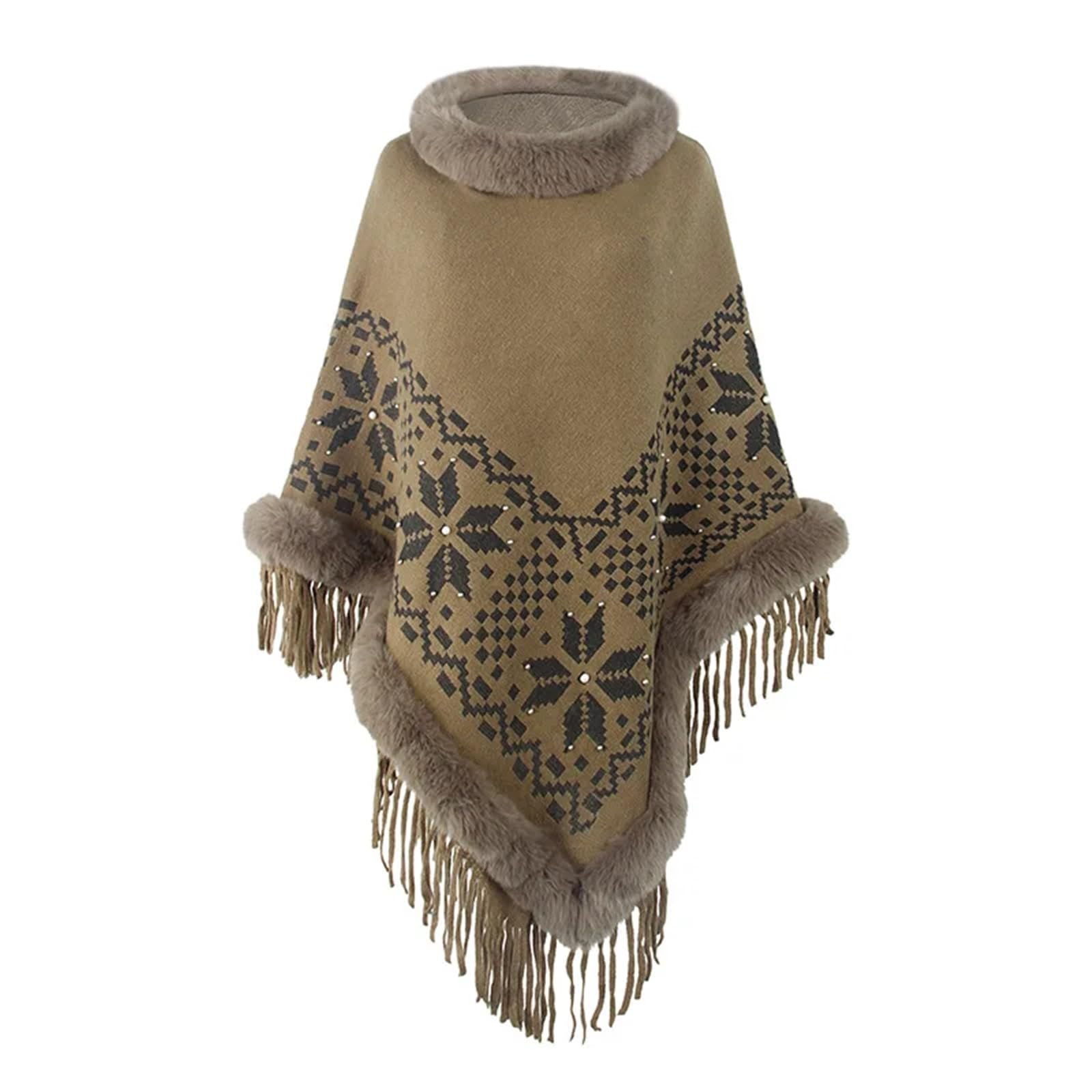 Ponchos de otoño e Invierno for Mujer, Capa, Chal, Cuello Lana sintética, borlas, suéter