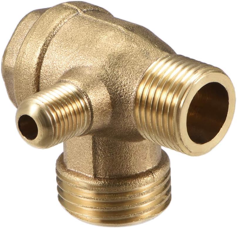 uxcell Air Compressor Check Valve, 3/8PTx1/2PTxM10 Male Thread, 3 Way Pneumatic Accessory, Brass 2pcs