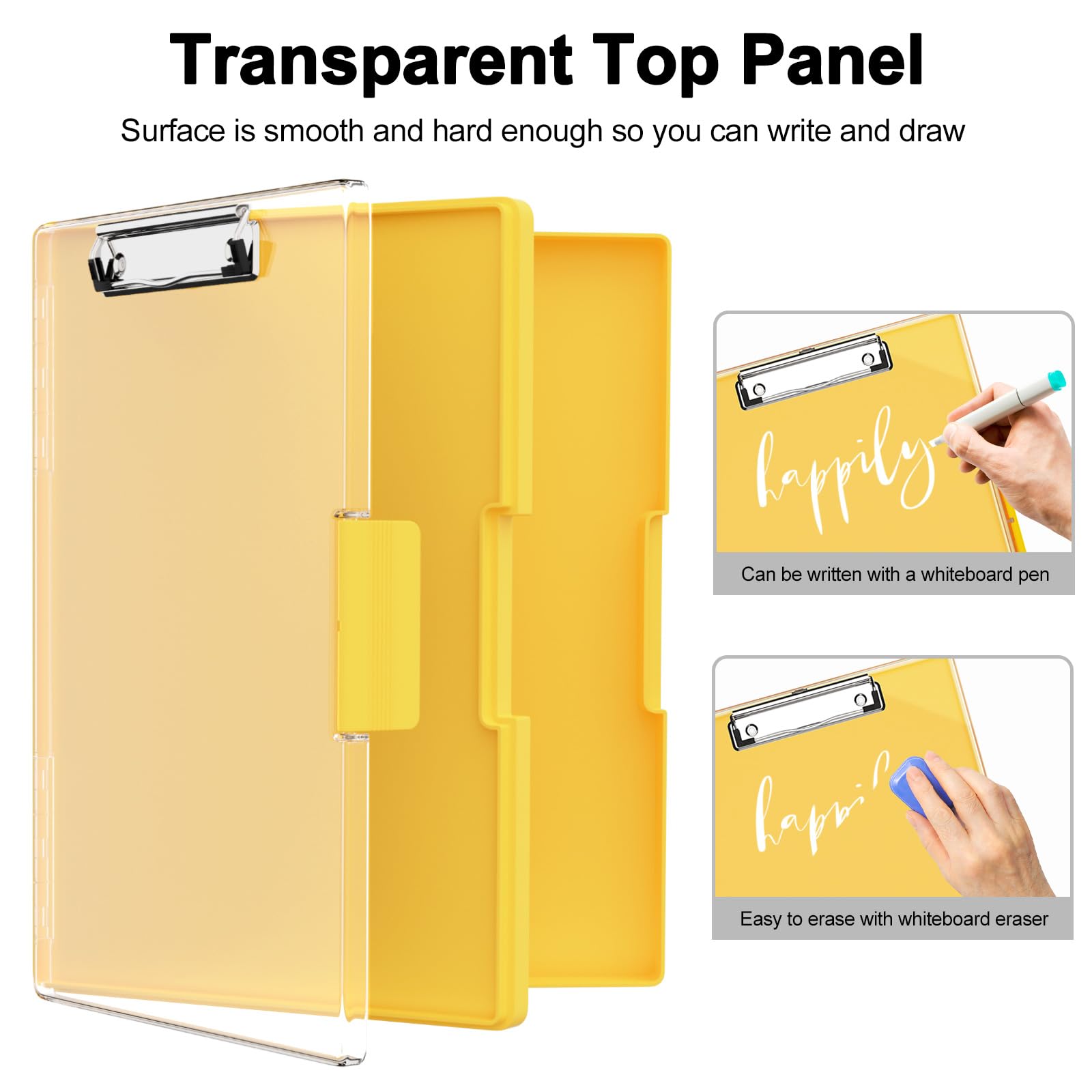 Piasoenc Clipboard with Storage, 8.5 x 11 Clip Boards with 2 Storage Case and A4 Paper Folder, Clear Dry Erase Top Panel - Image 4
