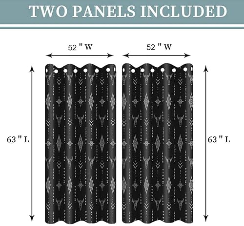 Miniatura 4 de CLLSAH593 - Paneles de cortina para ventana con estampado azteca tribal, paquete de 2 paneles de cortina para ventana con diseño de calavera de toro