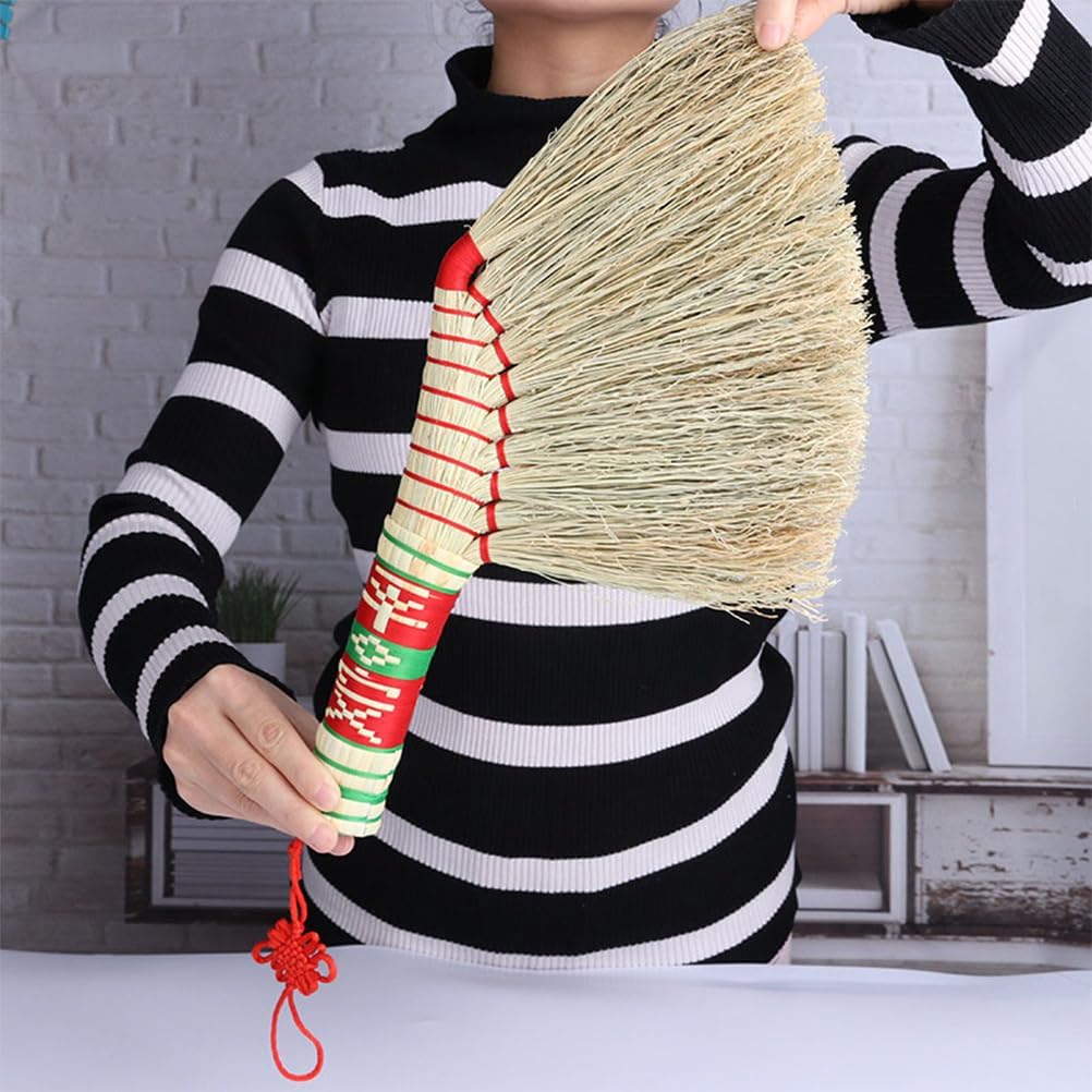Healifty Small Broom Small Natural Whisk Broom Handmade Broom Straw Woven Soft Broom Asian Broom for Household Sweeping Indoor Outdoor Broom