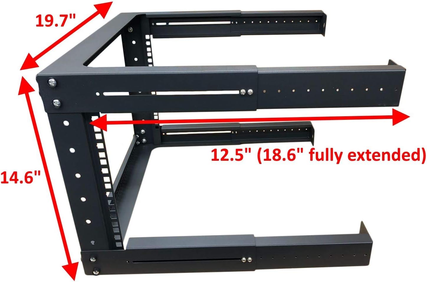 Kenuco 6U Adjustable Depth Wall Mount Open Frame Steel Network Equipment Rack 17.75 Inch Deep