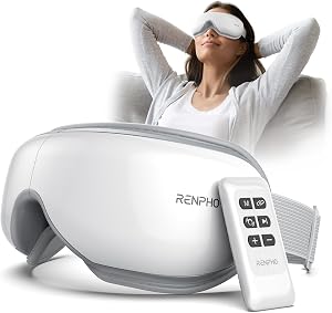 RENPHO Eyeris1 Massager pour les yeux avec chaleur, Cadeaux d'anniversaire pour femmes hommes maman papa elle lui, Télécommande, Masque de sommeil Bluetooth pour les yeux relaxation