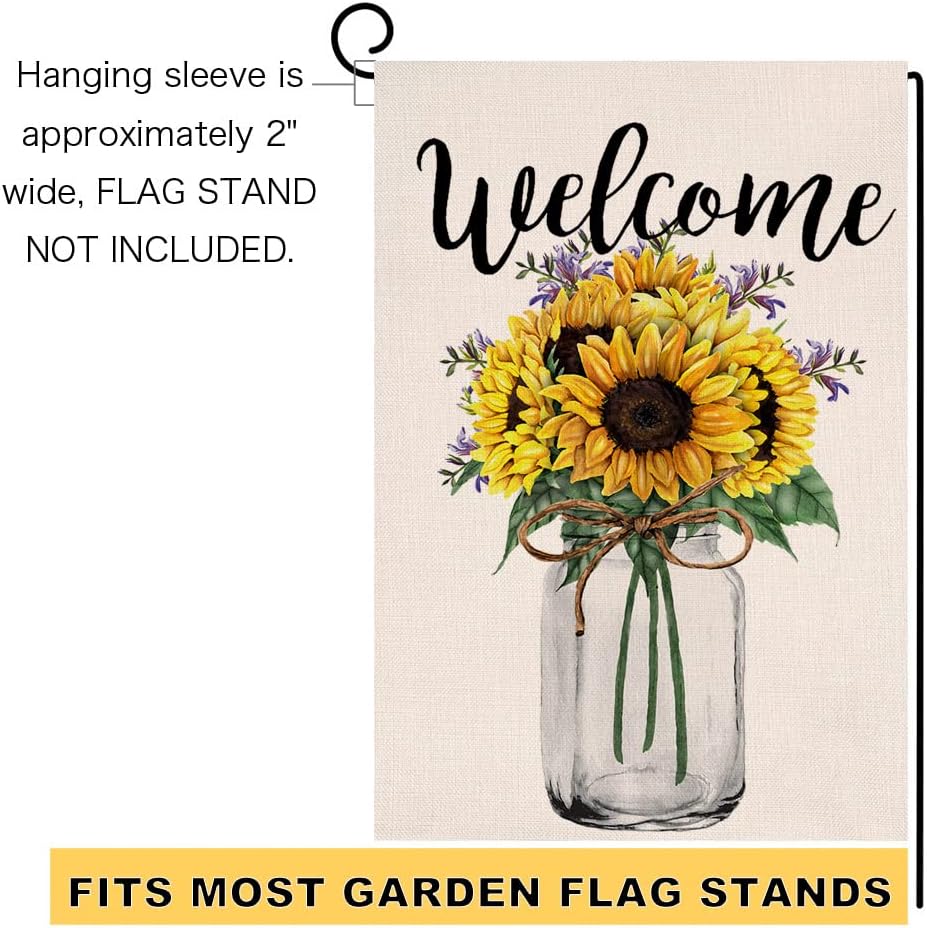 BLKWHT Spring Summer Sunflower Garden Flag Vertical Double Sided Welcome Mason Jar Floral Farmhouse Burlap Yard Outdoor Decor 12.5 x 18 Inches (143902)