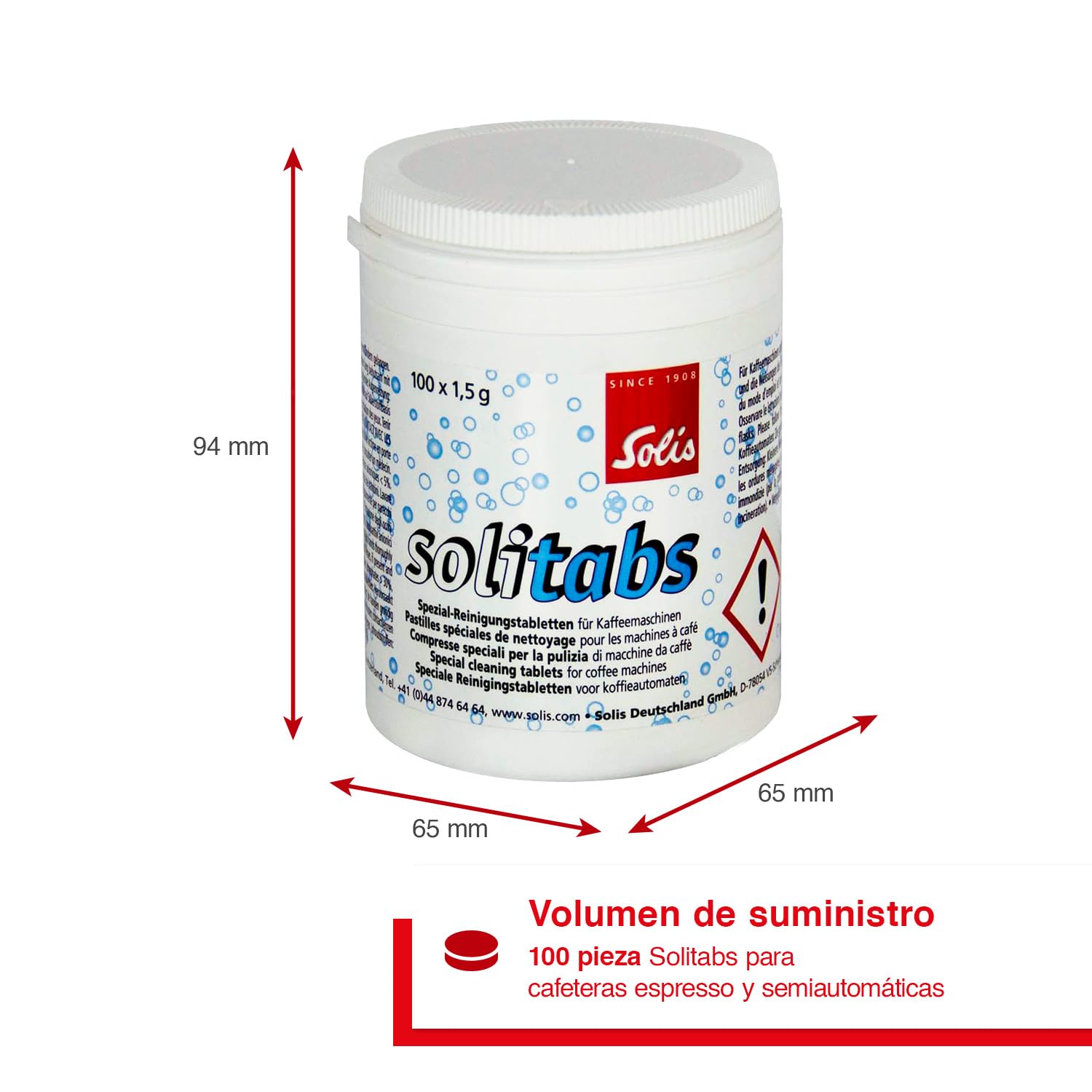 Solis 993.03 pastillas de limpieza para máquinas de café, 100 unidades, solitabs