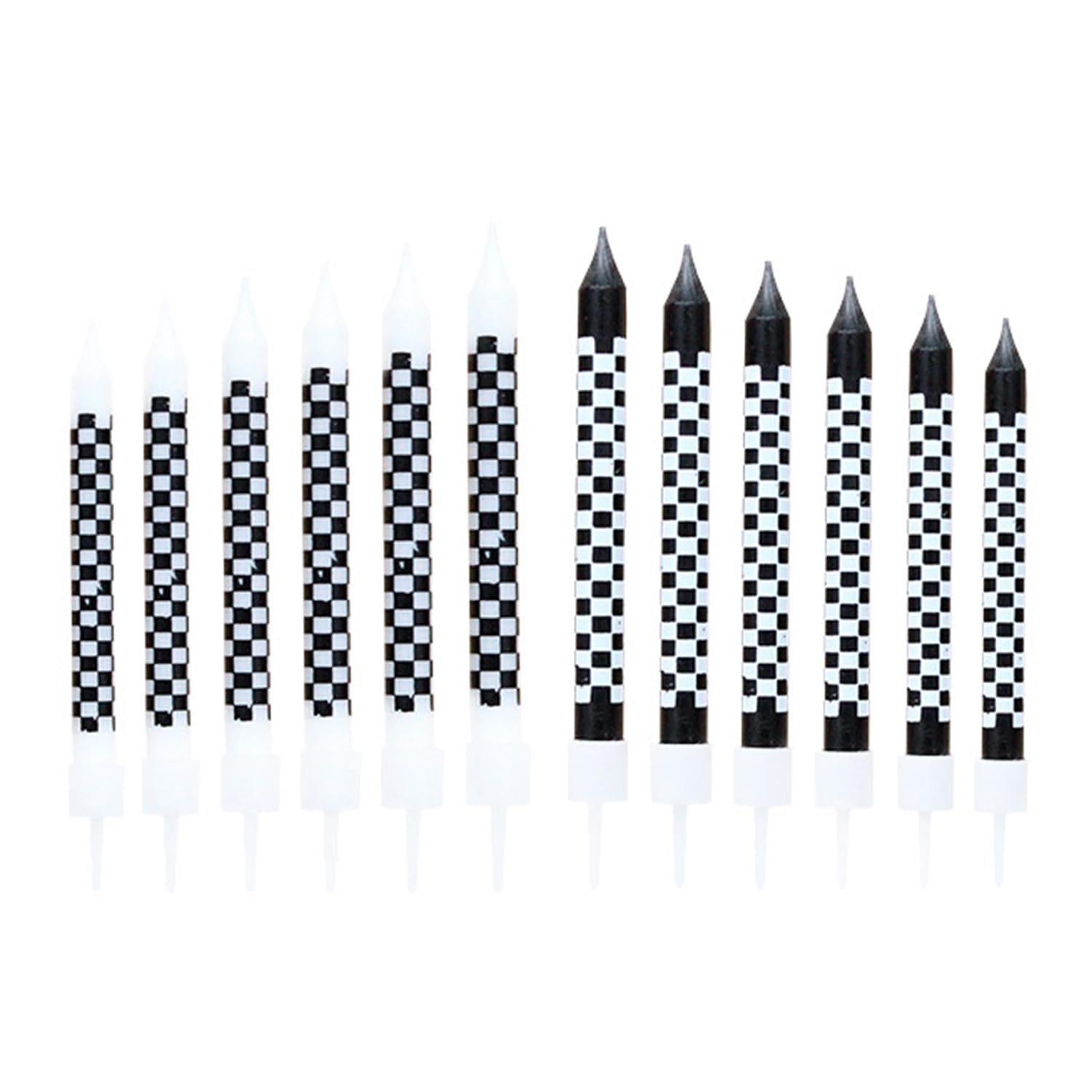 12 Pieces of Black and White Checkered Candles, Birthday Candles, Racing Themed Party Supplies, Cake Decorations.