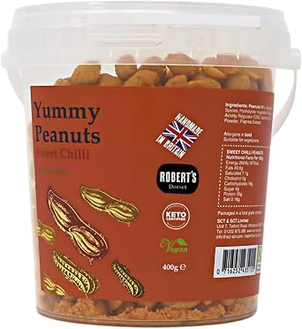 Yummy Peanuts 2 X 400g Pots - Available in Multiple Flavours - Gluten & Free, Vegan, Low Carb, High Protein - Handmade in Britain with Family Recipe Sweet Chilli