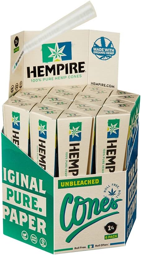 hempire HEMPIRE Cones 1 1/4'' |144 Pack |Natural Pre Rolled Paper with Tips and Packing Sticks Included - Packaged in Convenient 6 pack Resealable Pouches (1 1/4 - 144 Count), 144.0 Count