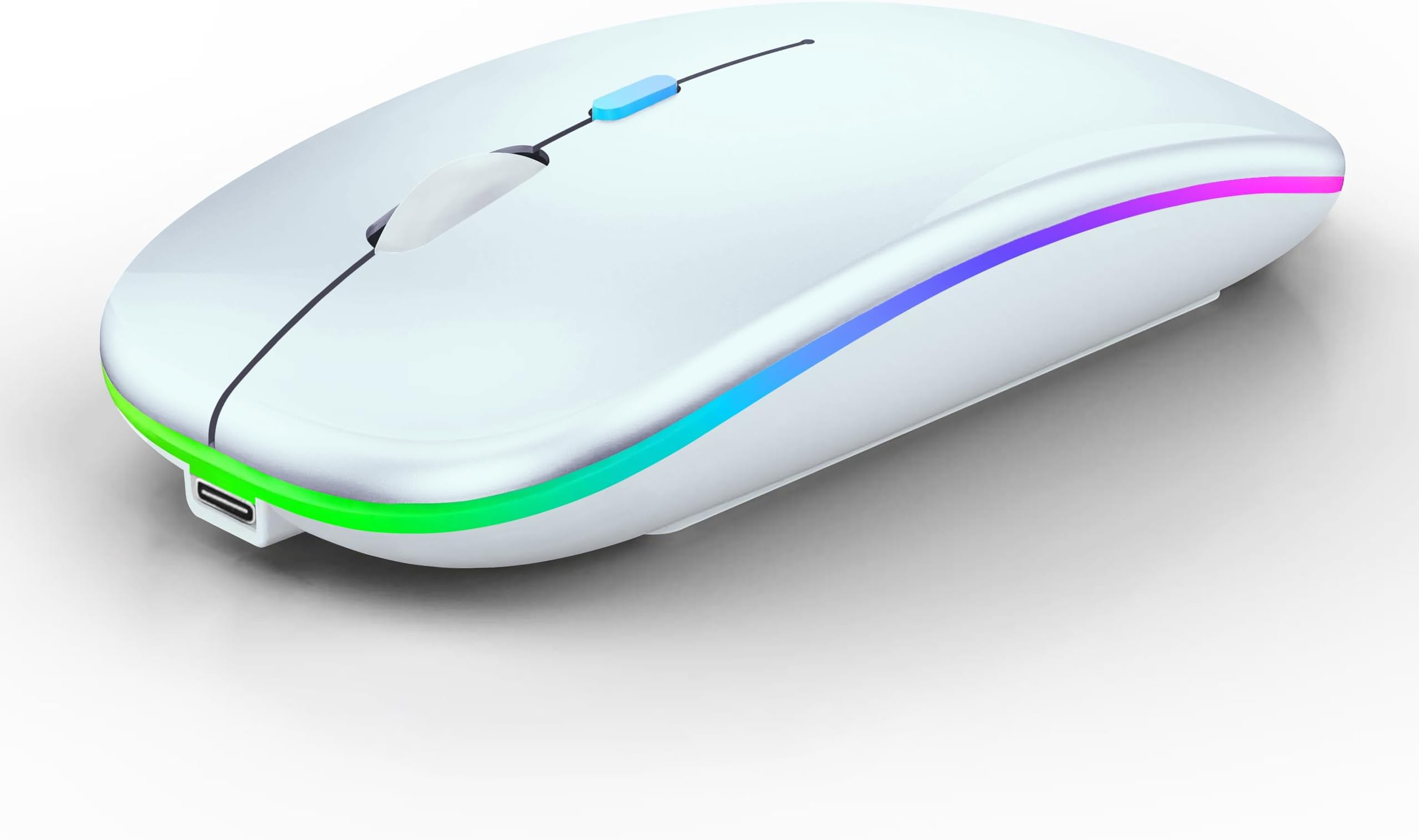 WREANU Wireless Bluetooth Mouse Rechargeable Laptop Mice with LED Lights Silent Slim Use(BT5.2 & USB 2.4G Portable Receiver) Dual Mode Computer Mouse for Laptop/iPad/Tablet/Apple/Computer/Mac(White)