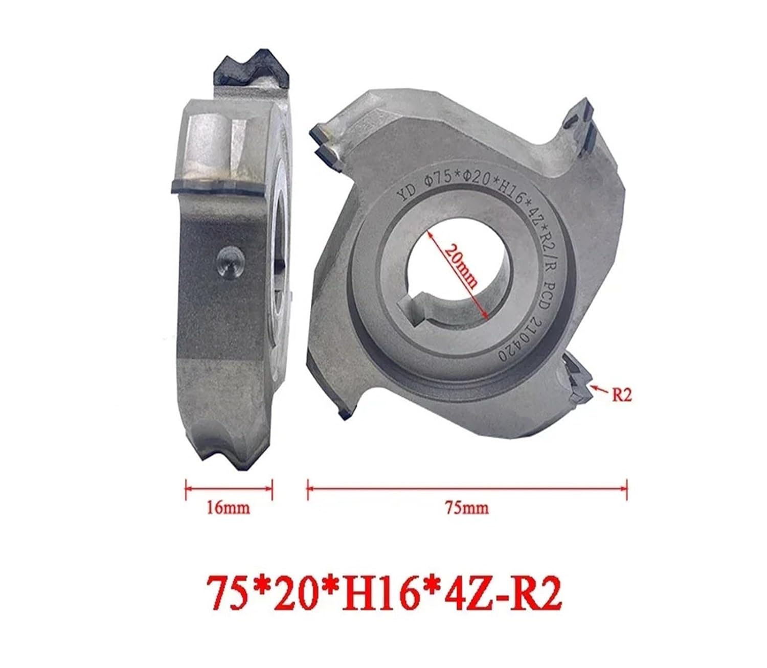 1 Pair (L+R) PCD Fine Trimming Cuttering Edge Banding Machine 75*20*H16*4Z/6Z R1.5/2/3(75x20xH16x6Z R3)