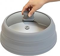 Vista 9 de Cubierta de salpicaduras de microondas para alimentos de 10.5 pulgadas, cubierta plegable de vidrio para microondas con asa, cubierta de silicona