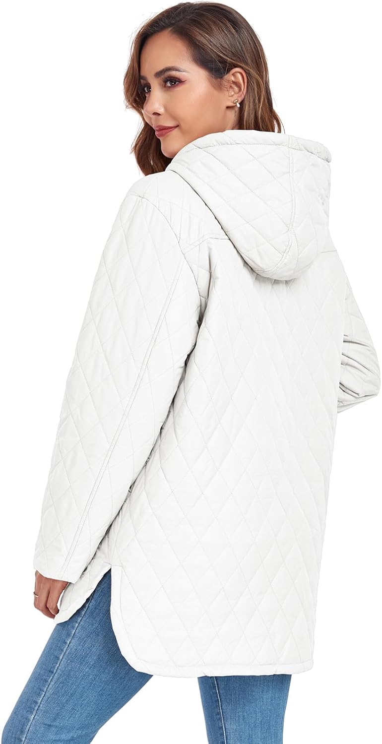 Womens Oversized Quilted Jackets Lightweight Long Sleeve Full Zipper Puffer Jacket Casual Hooded Coats with Pockets - Image 5