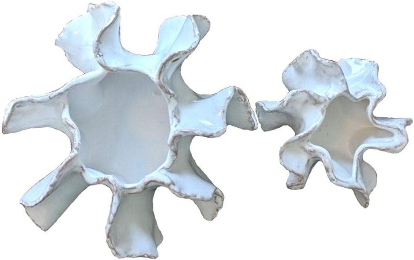 Kalalou CHN1123 Ceramic Shell Vase - Shell Pot and Sea Shell Flower Pot - Shell Planter for Succulents - Set of 2 - White - 10 x 5.5 and 7 x 3.5 inches