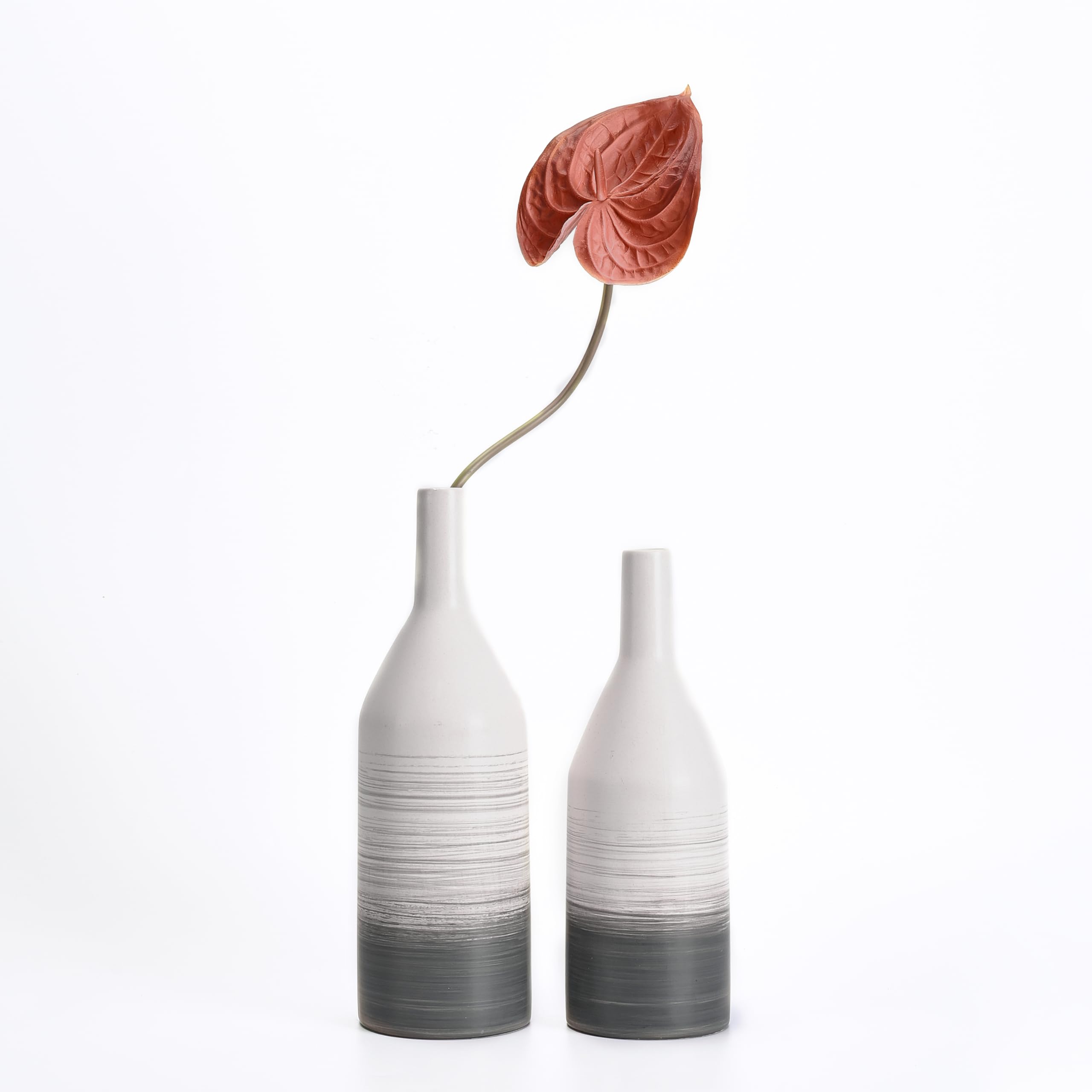 TERESA'S COLLECTIONS Gray Vases for Home Decor,Grey and White Vases Mantel Decor,Modern Ceramic Vase for Centerpiece,Fireplace,Living Room,Shelf,Table,Ideal Gifts for Mom,12"-Summer Vase Set of 2