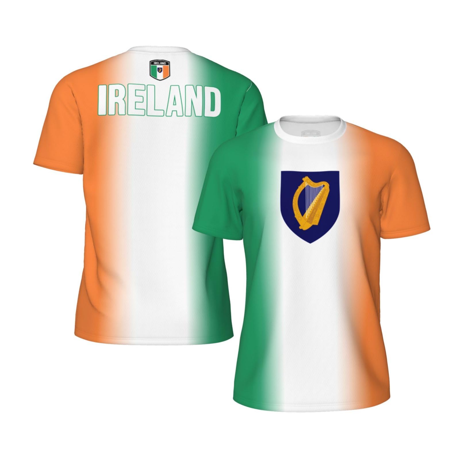 YiiLi Ireland Emblem T-Shirt Jerseys for Running Soccer Fans Tennis Fitness Sports Gradual Color Shirts Black