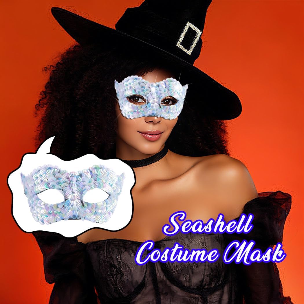 Bounzhi Women Masquerade Mask Glitter Venetian Masks Seashell Costume Mask for Ball Party