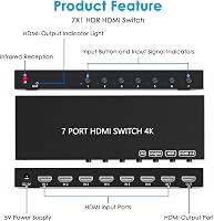 Wrugste HDMI Switch 7 Be 1 Ki Elosztó Távirányítóval, 4K 60Hz HDR Támogatás PS4/5 Xbox Fire Stick Roku Konzolokhoz 3