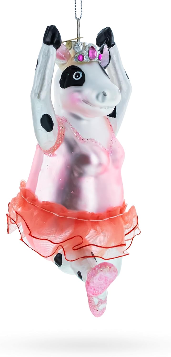Elegant Cow Dancing Ballet Blown Glass Christmas Ornament - Image 2