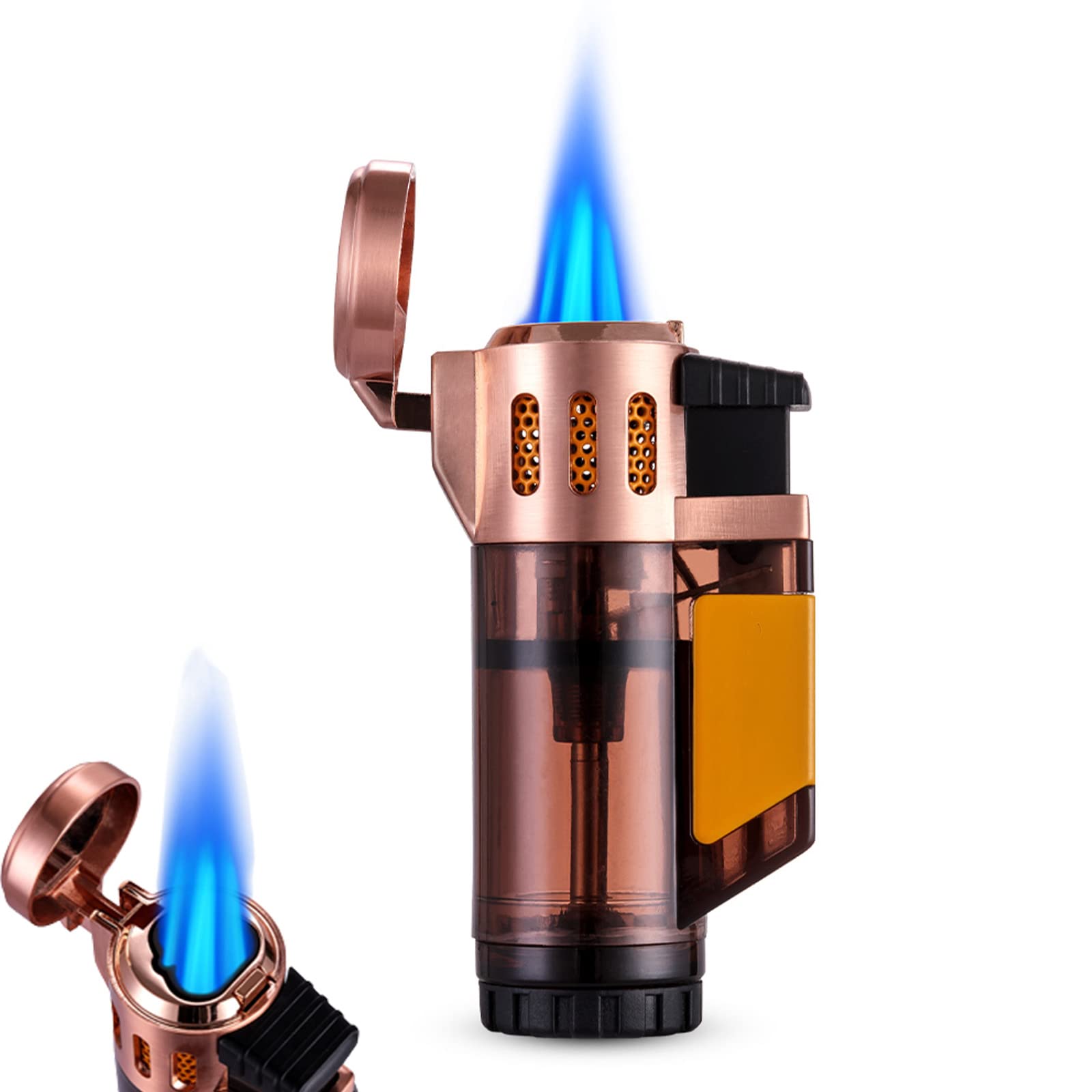 Encendedor Triple Jet Torch, Encendedor a Prueba de Viento, Encendedor de Gas Inflable Turbo, Tanque de Gas Transparente de Butano, Encendido de Cigarrillos
