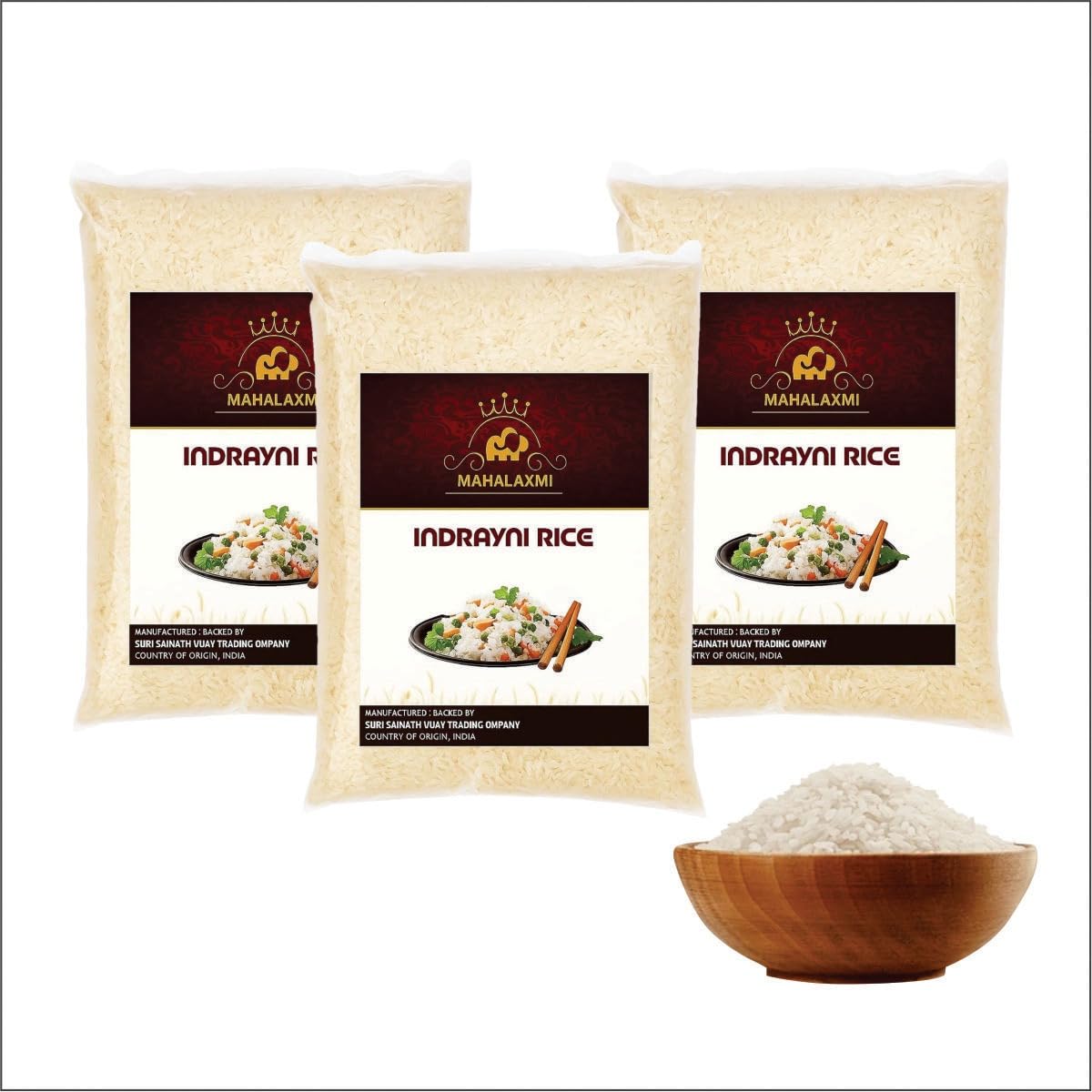 "Mahalaxmi Indrayani Rice - Premium Aromatic Rice, 3kg (1Kg- Pack of 3) | Naturally Fragrant, Ideal for Everyday Cooking | Product of India"