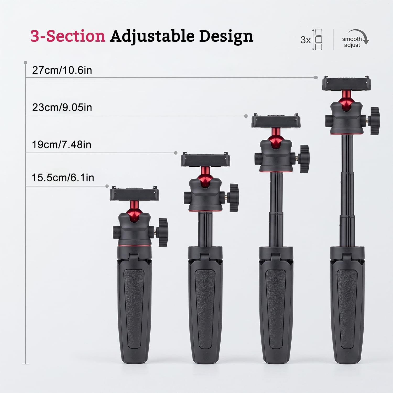 27cm/10.6'' Selfie Stick Tripod for DJI Osmo Action 6 / Nano Accessories, Mini Magnetic Quick Release Tripod Stand w 1/4" Thread, Extendable Pocket Handle Grip Monopod for Vlogging