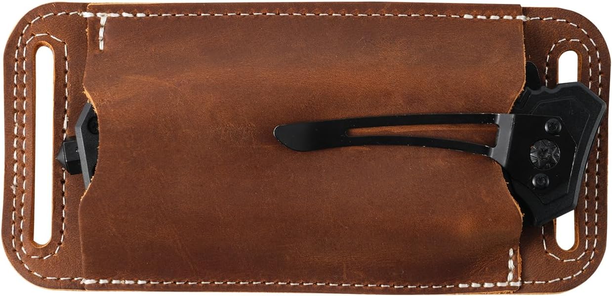Horizontal Carry Knife, Leather Belt Knife Sheath for Everyday Carry, Knife Belt Holder Accessories, Knife Holster for Leatherman, EDC Belt Pouch for Pocket Folding Knives