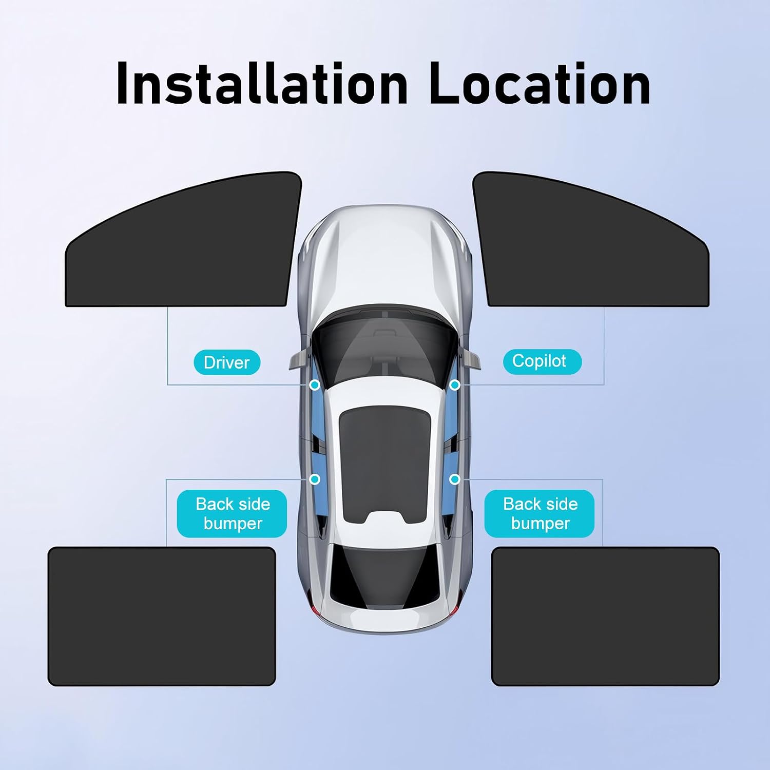 4 PCS Car Side Window Sun Shades, Light Blocking & Sun Protection Shade, Full Blackout Privacy Curtain for Front & Rear Window, Strong-adsorption Foldable Cover for Most Vehicles (Black)
