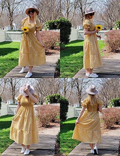 Image of ZESICA Women's 2026 Boho Summer Dresses Gingham Puff Sleeve Square Neck Flowy Beach Midi Dress