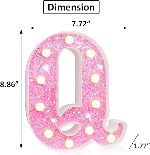 Vista 52 de Letras rosadas iluminadas, letras del alfabeto con purpurina, letras LED de marquesina, que funcionan con pilas, para iluminar por la noche