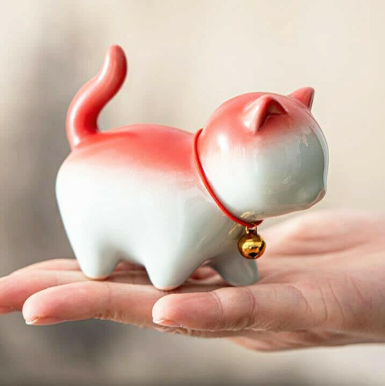 EatingBiting Ceramic 3.7"x 3.1" Tea Pet Cute Lucky Cat Tea Pet Home Figurine Ornament Landscape Decor Handmade Purple Clay for Kungfu Gift Water Tea Tray Accessories for Tea Lovers Oolong Home Decor