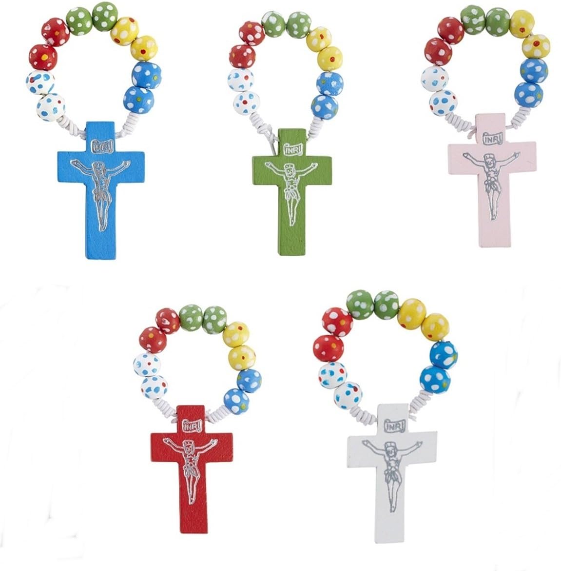 Wooden Rosary Rings with Assorted Color Crosses, Pack of 50, 2 1/2 Inch