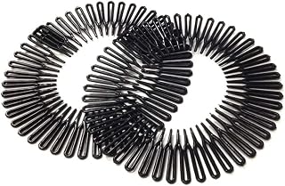 Deft and ProfessionalStretch Hair Comb 2 Zig Zag Flexible Plastic Circle Comb Full Circular Tooth Headbands Sports Hair Accessories, Sports Hair Accessories, Black 2Pcs