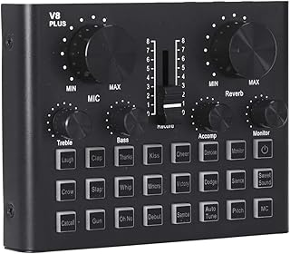 V8PLUS Mobile Phone Karaoke Microphone Sound Card, Outdoor Live Sound Card, Multi‑Functional 12 Auto‑tuning Keys for Mobile Phone Computer Live Broadcast