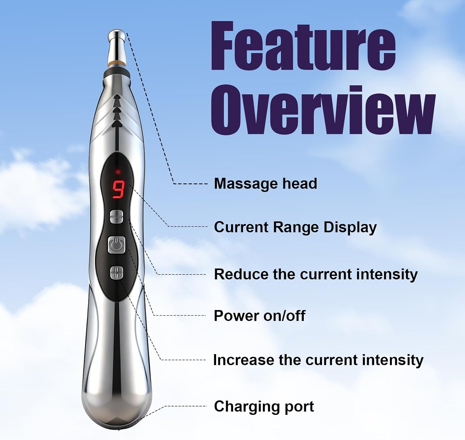 Electric Shock Chastity Wand with 9-Level Adjustable Estim Stick BDSM Toy | 9 levels from tingle to intense. Stimulates clit, labia and more.Great for electro-sex couples. Rechargeable BDSM toys.